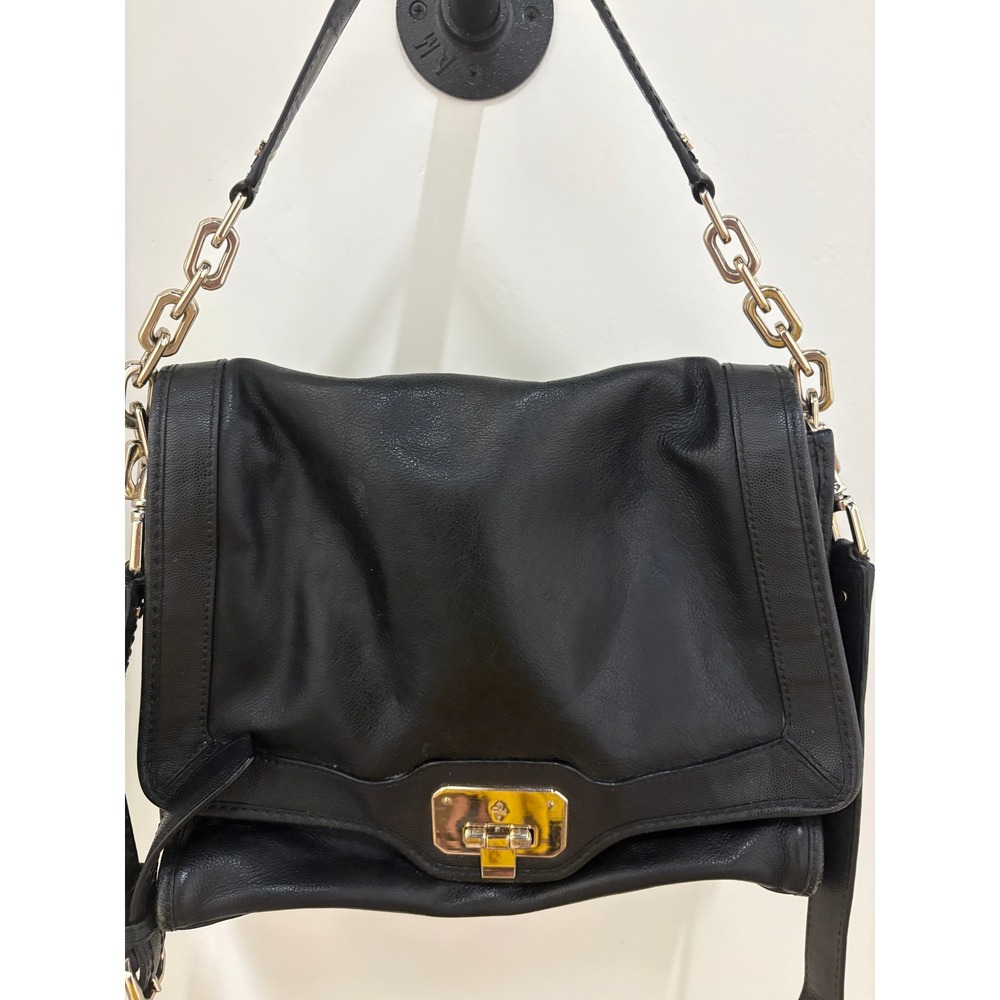 Cole Haan Black‎ Pebbled Leather Crossbody Gold Chain Shoulder Strap Red Lining